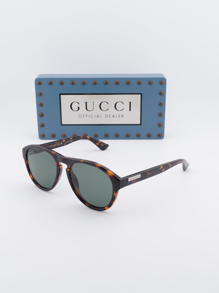 Gucci Gg0747s 003 Aviator Sunglasses - Havana / Green